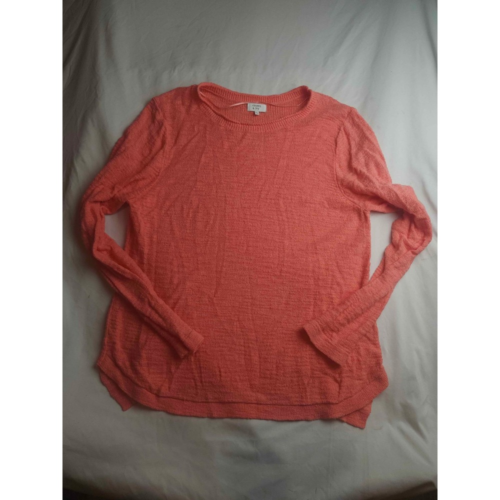 Crown & Ivy Womens Coral Pink‎ Textured Knit Long Sleeve Crewneck Sweater Large